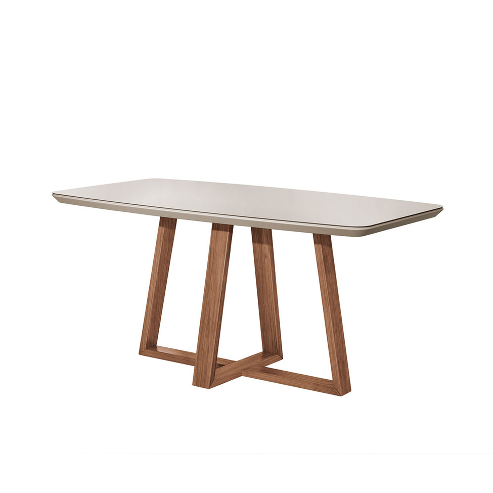 Mesa de Jantar Retangular com Tampo de Vidro Off White Bennett Natural 160 cm Mesa de Jantar Retangular com Tampo de Vidro Off White Bennett Natural 160 cm