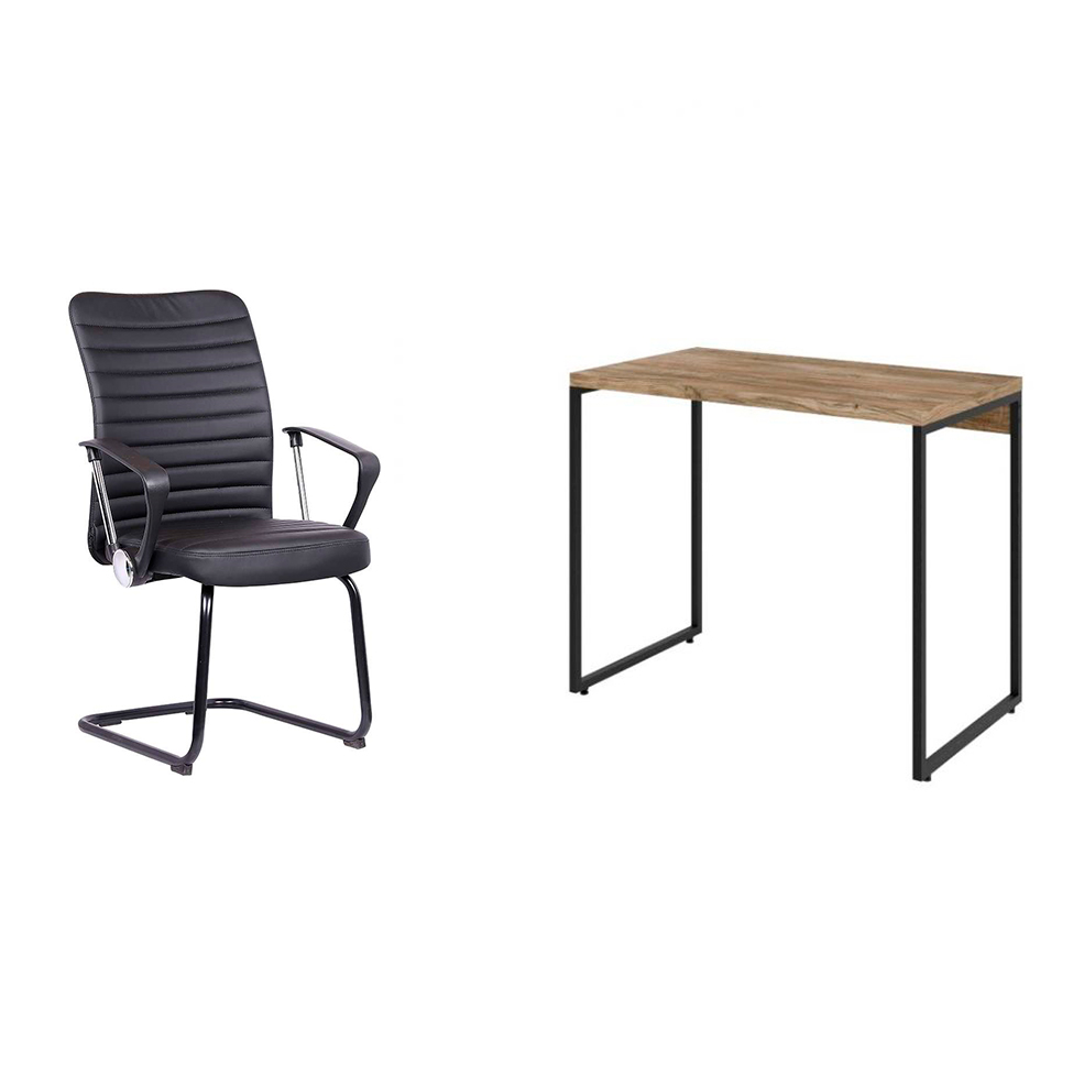 Conjunto de Mesa Studio Carvalho com Cadeira de Escritório Interlocutor Fixa Oslo Preta Conjunto de Mesa Studio Carvalho com Cadeira de Escritório Interlocutor Fixa Oslo Preta