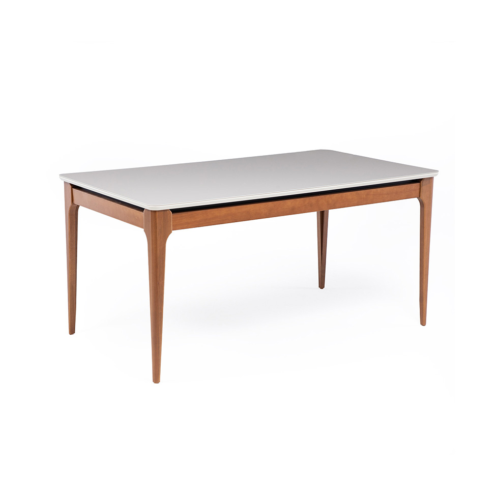 Mesa de Jantar Retangular com Tampo de Vidro Off White Addar Natural 160 cm Mesa de Jantar Retangular com Tampo de Vidro Off White Addar Natural 160 cm