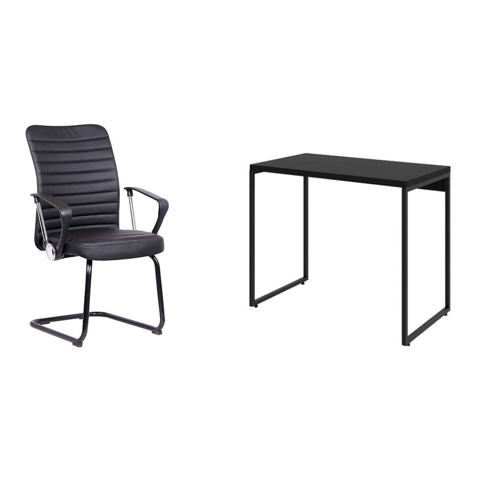 Conjunto de Mesa Studio com Cadeira de Escritório Interlocutor Fixa Oslo Preta Conjunto de Mesa Studio com Cadeira de Escritório Interlocutor Fixa Oslo Preta