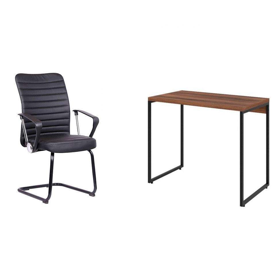 Conjunto de Mesa Studio Nogal com Cadeira de Escritório Interlocutor Fixa Oslo Preta Conjunto de Mesa Studio Nogal com Cadeira de Escritório Interlocutor Fixa Oslo Preta
