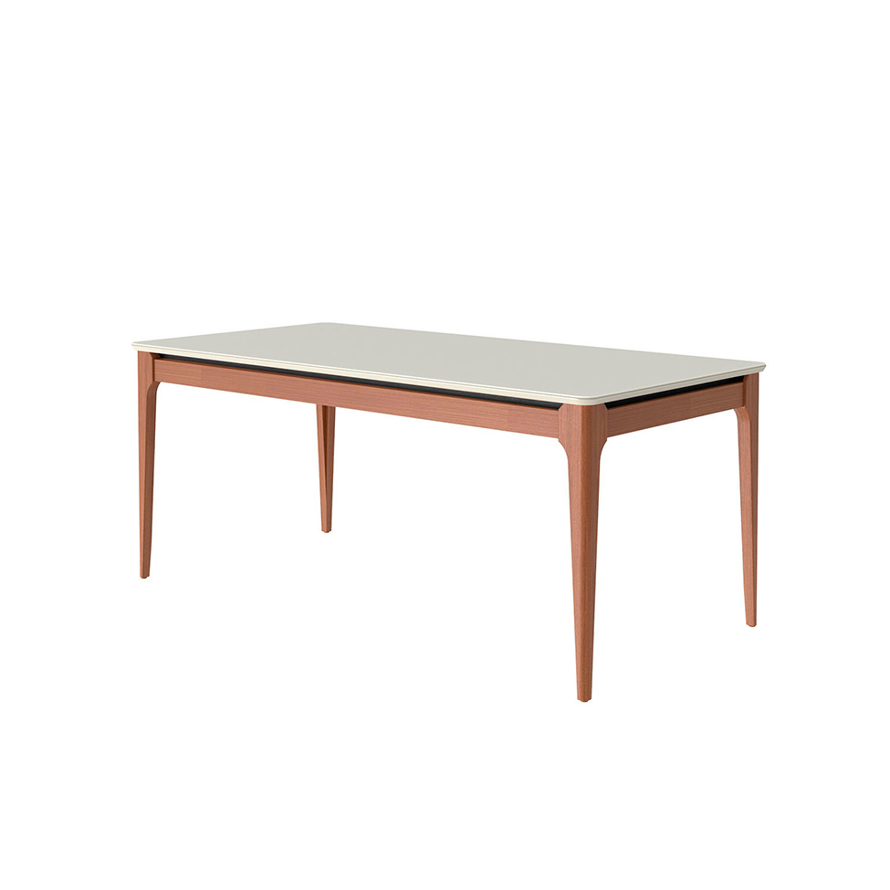 Mesa de Jantar Retangular com Tampo de Vidro Off White Addar Natural 184 cm Mesa de Jantar Retangular com Tampo de Vidro Off White Addar Natural 184 cm