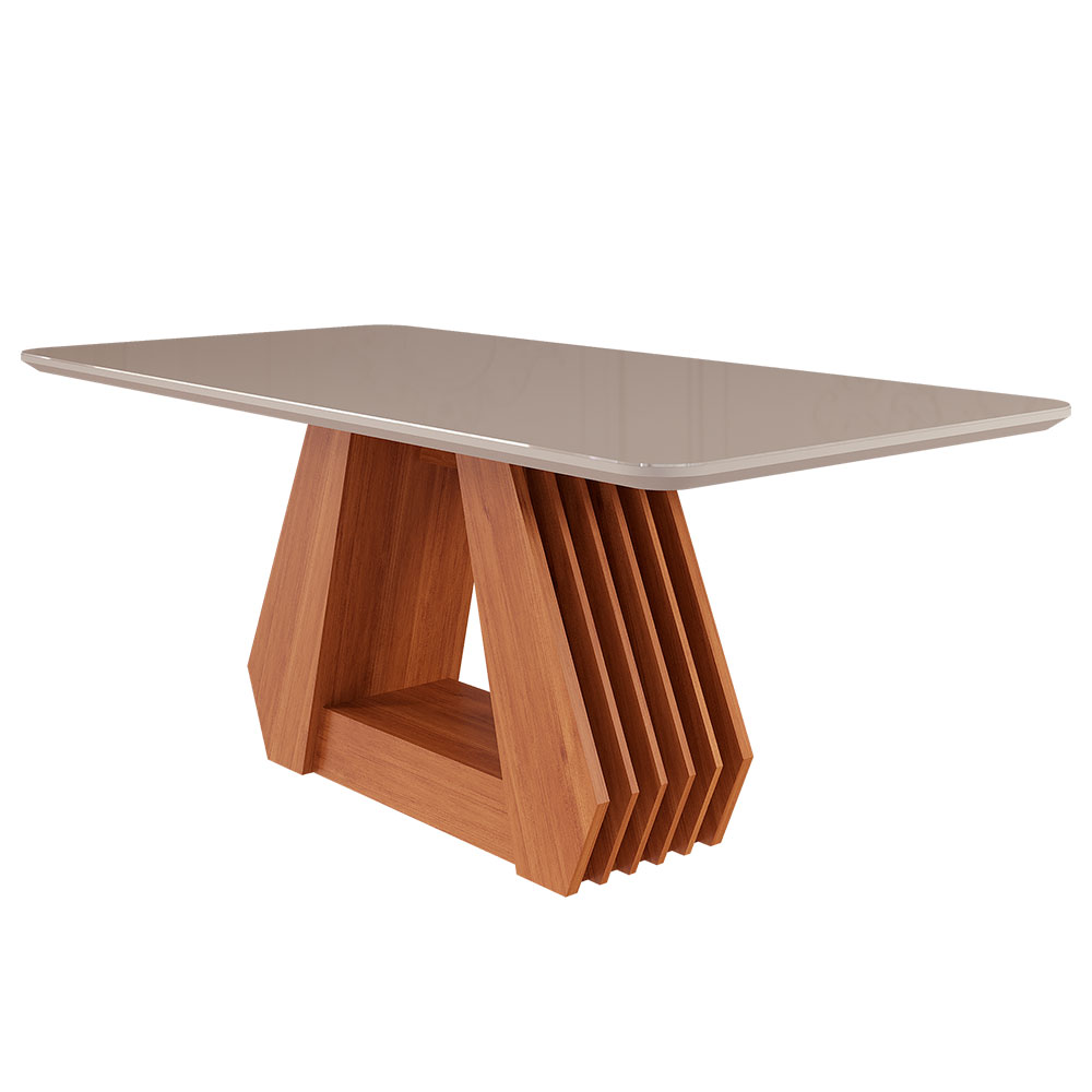Mesa de Jantar Retangular com Tampo de Vidro Ágata Cinamomo e Off White 180 cm Mesa de Jantar Retangular com Tampo de Vidro Ágata Cinamomo e Off White 180 cm