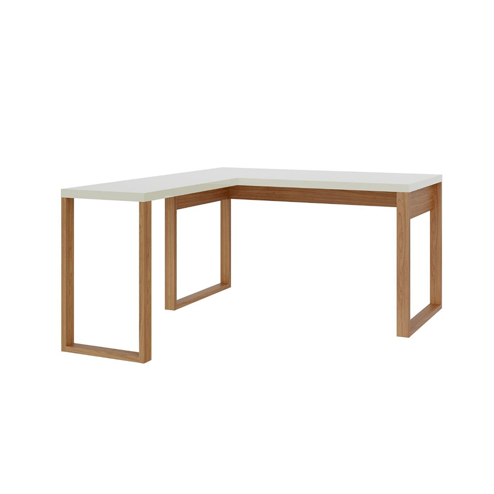 Mesa de Escritório em L Lanes 100% MDF Off White e Freijó Mesa de Escritório em L Lanes 100% MDF Off White e Freijó