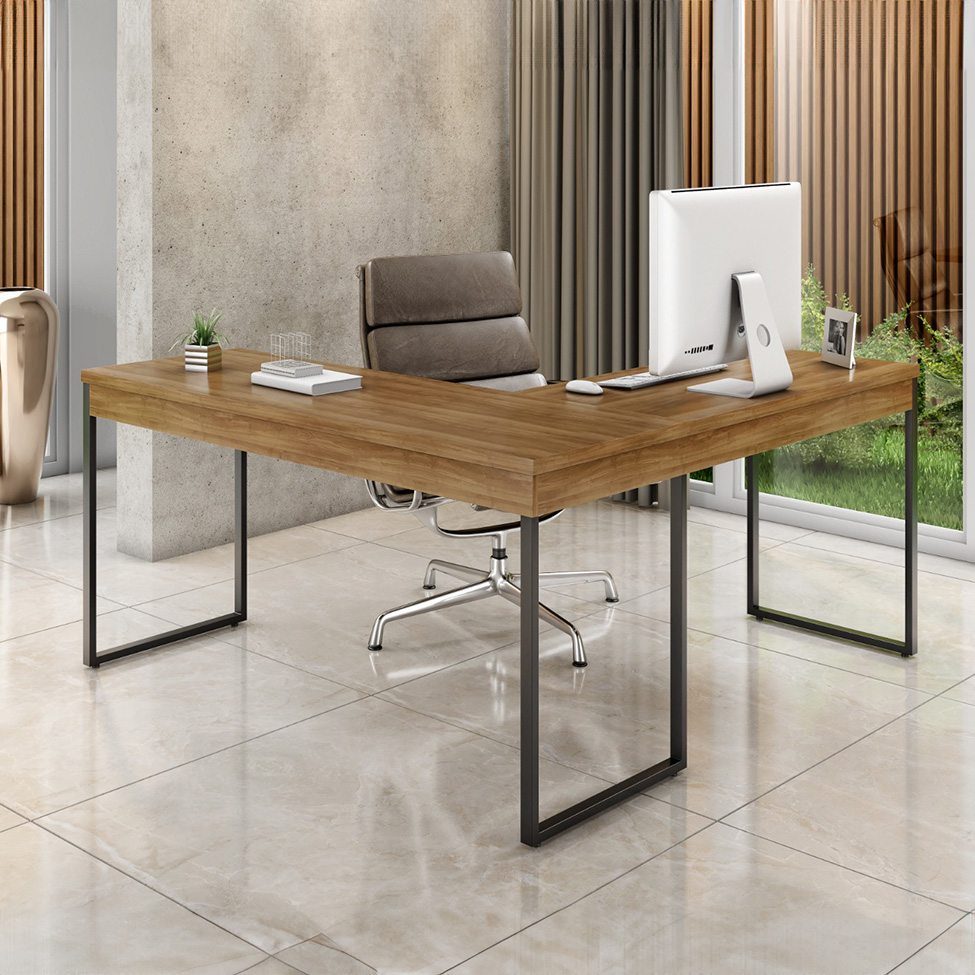 Mesa de Escritório em L Sevilha Nogal e Preta Mesa de Escritório em L Sevilha Nogal e Preta