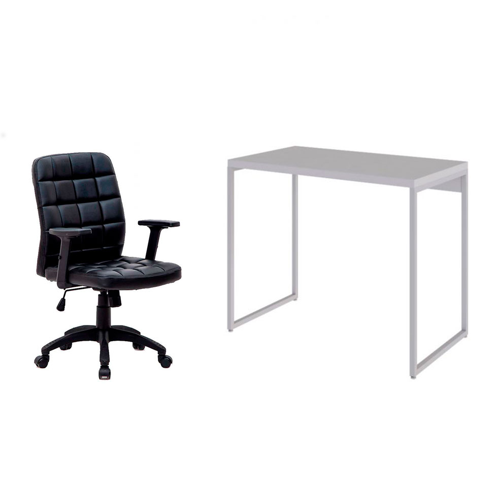 Conjunto de Mesa Studio Branca com Cadeira de Escritório Diretor Giratória Fitz com Braços Ajustáveis Preta Conjunto de Mesa Studio Branca com Cadeira de Escritório Diretor Giratória Fitz com Braços Ajustáveis Preta