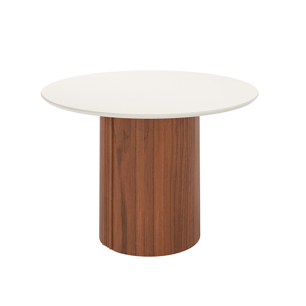 Mesa de Jantar Redonda com Tampo de Vidro Off White Kalina Canela 115 cm Mesa de Jantar Redonda com Tampo de Vidro Off White Kalina Canela 115 cm