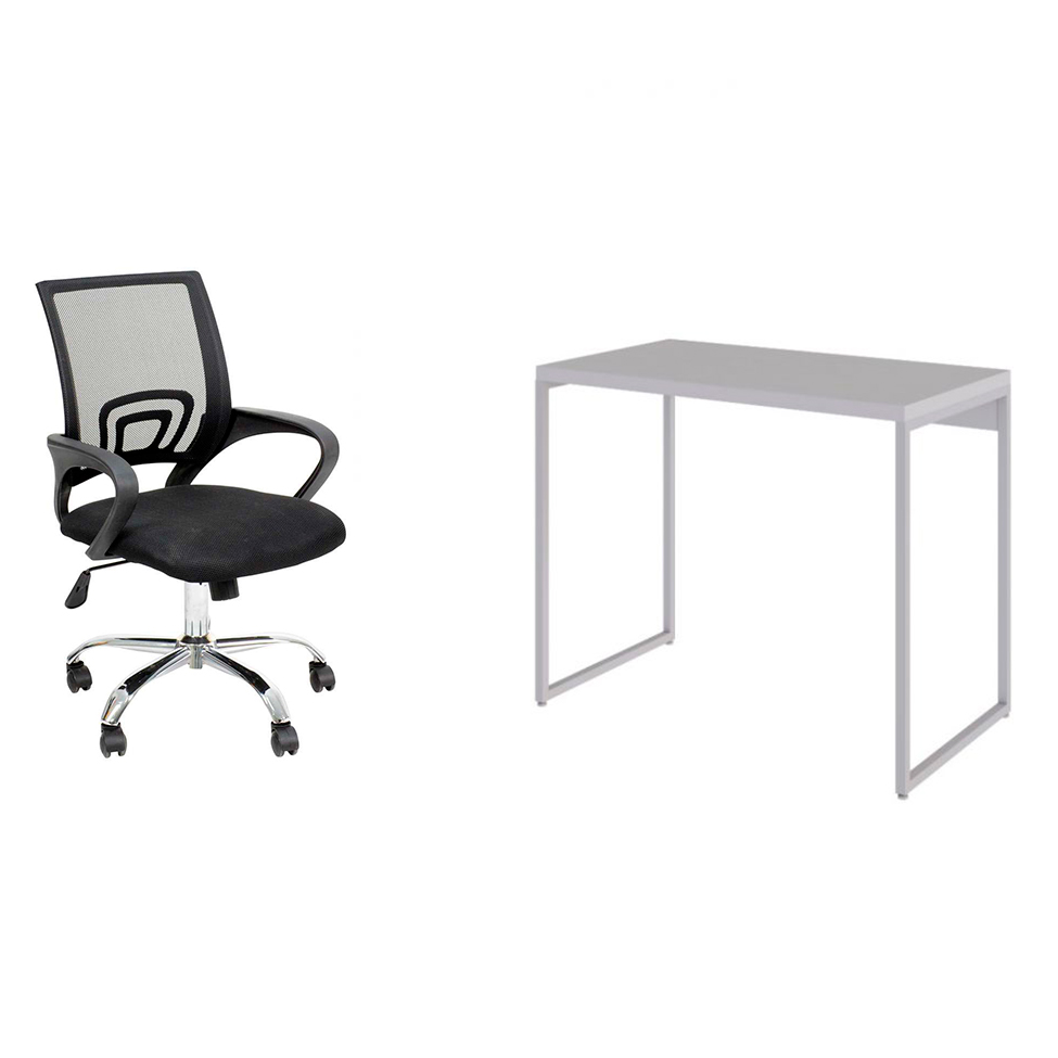Conjunto de Mesa Studio Branca com Cadeira de Escritório Secretária Giratória New Java Preta Conjunto de Mesa Studio Branca com Cadeira de Escritório Secretária Giratória New Java Preta