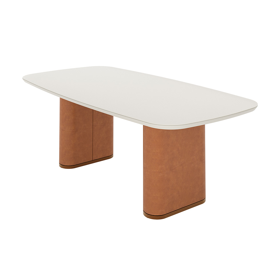 Mesa de Jantar Retangular com Tampo de Vidro Off White Lintz Caramelo e Canela 219 cm Mesa de Jantar Retangular com Tampo de Vidro Off White Lintz Caramelo e Canela 219 cm