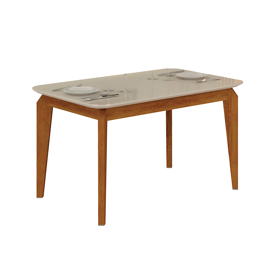 Mesa de Jantar Retangular com Tampo de Vidro Brenda Off White e Freijó 120 cm Mesa de Jantar Retangular com Tampo de Vidro Brenda Off White e Freijó 120 cm