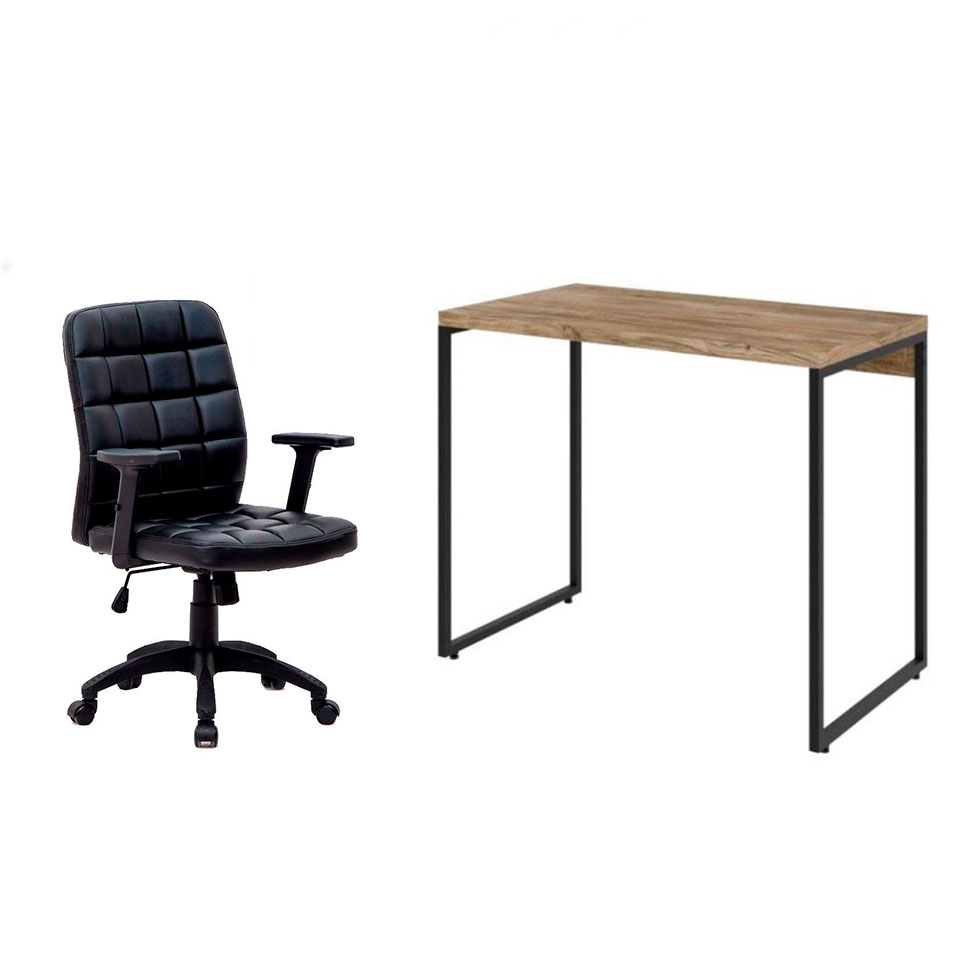 Conjunto de Mesa Studio Carvalho com Cadeira de Escritório Diretor Giratória Fitz com Braços Ajustáveis Preta Conjunto de Mesa Studio Carvalho com Cadeira de Escritório Diretor Giratória Fitz com Braços Ajustáveis Preta