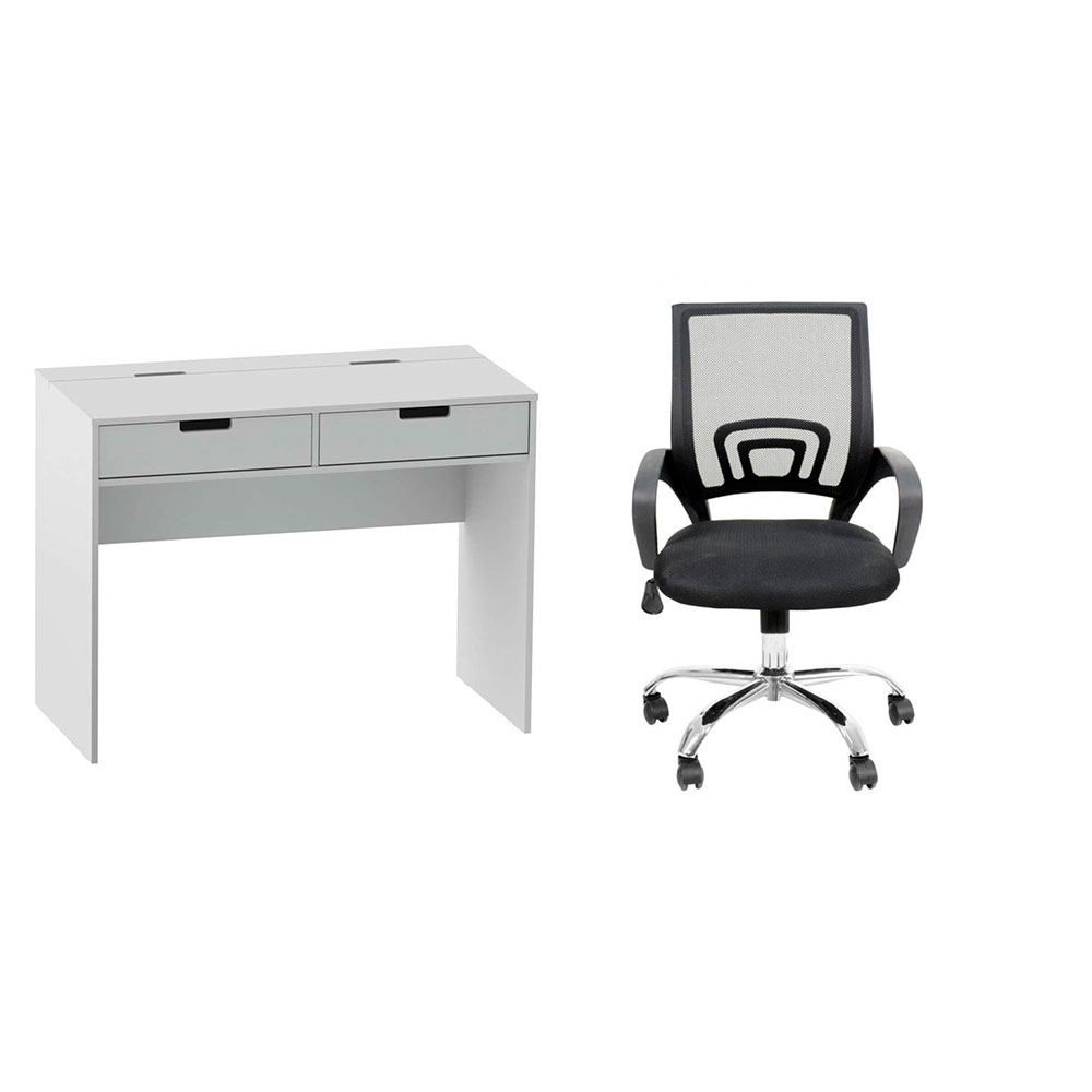Conjunto de Mesa New Branca com Cadeira de Escritório Secretária Giratória New Java Preta Conjunto de Mesa New Branca com Cadeira de Escritório Secretária Giratória New Java Preta