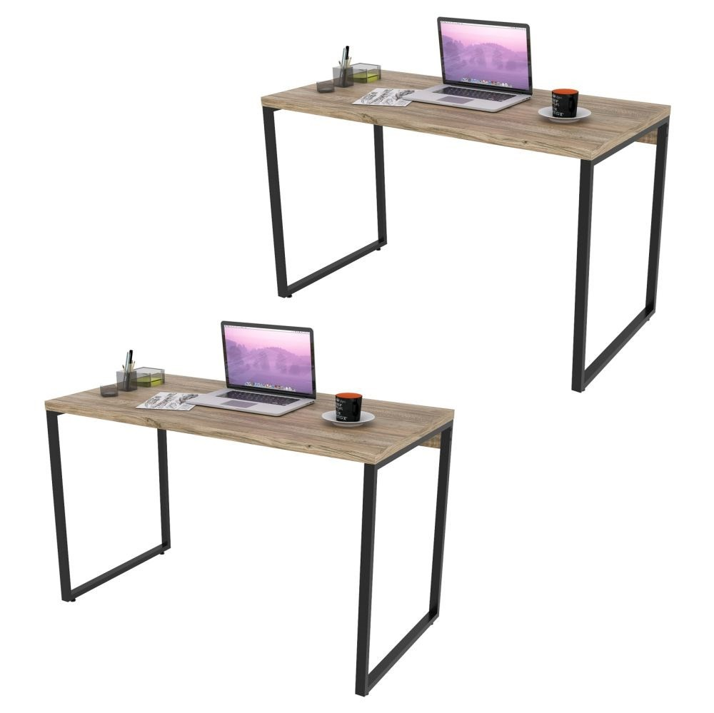 Kit 2 Mesas de Escritório Office 120cm Estilo Industrial Prisma C08 Carvalho - Mpozenato Kit 2 Mesas de Escritório Office 120cm Estilo Industrial Prisma C08 Carvalho - Mpozenato