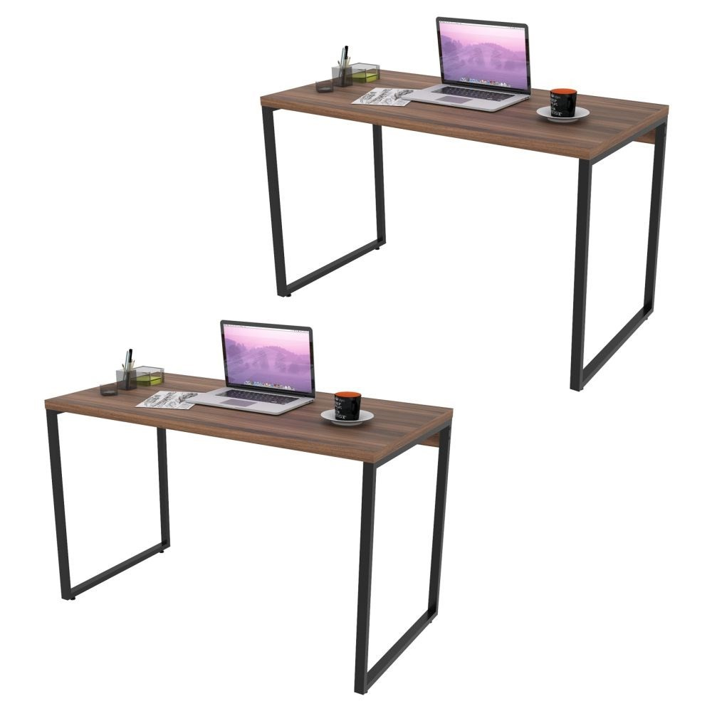 Kit 2 Mesas de Escritório Office 120cm Estilo Industrial Prisma C08 Nogal - Mpozenato Kit 2 Mesas de Escritório Office 120cm Estilo Industrial Prisma C08 Nogal - Mpozenato