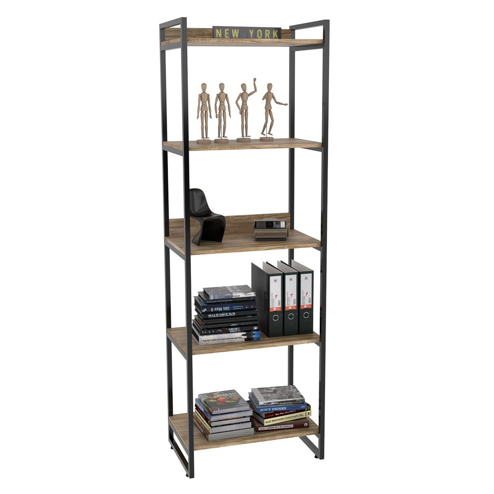 Estante Livreiro Multiuso Prisma Estilo Industrial 60cm 5 Prateleiras C08 Carvalho - Mpozenato Estante Livreiro Multiuso Prisma Estilo Industrial 60cm 5 Prateleiras C08 Carvalho - Mpozenato