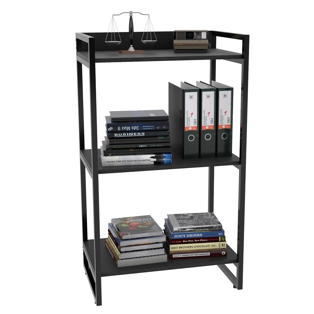 Kit 2 Estantes Livreiro Multiuso Prisma Estilo Industrial 60cm 3 Prateleiras C08 Preto Onix - Mpozenato Kit 2 Estantes Livreiro Multiuso Prisma Estilo Industrial 60cm 3 Prateleiras C08 Preto Onix - Mpozenato