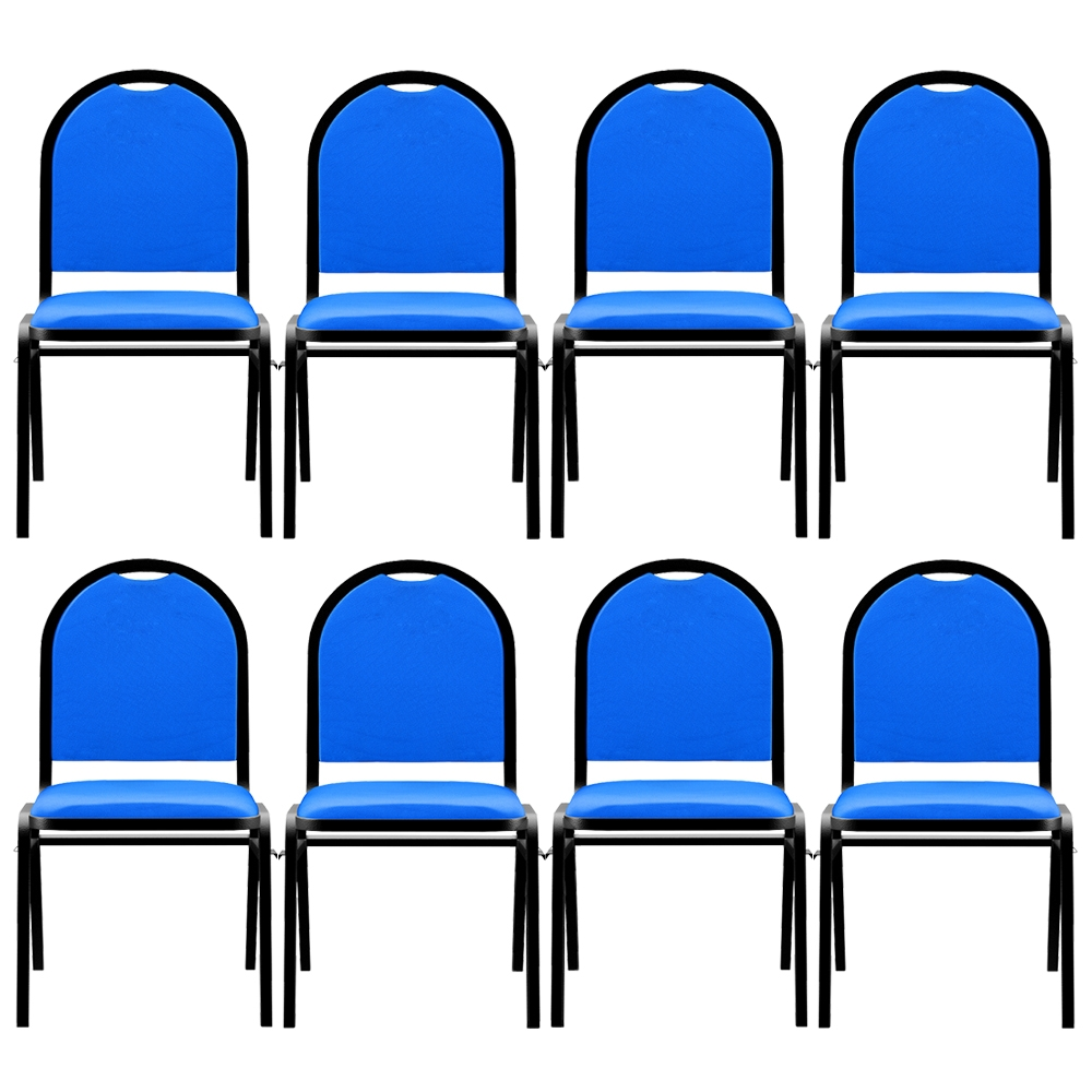 Kit 8 Cadeiras Hoteleiras Auditório Empilhável Sintético M23 Azul - Mpozenato