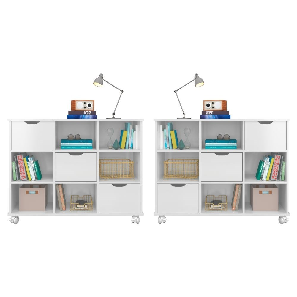 Kit 2 Nichos Organizadores com Rodízios Toys Q01 3 Gavetas Branco - Mpozenato