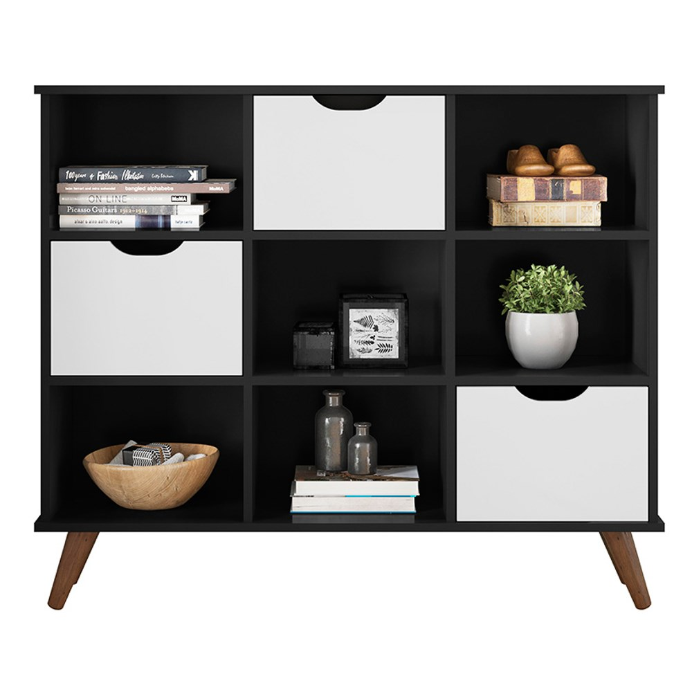 Nicho Organizador Multifuncional 6 Nichos 3 Gavetas Pés Retrô Cube Q01 Preto/Branco - Mpozenato Nicho Organizador Multifuncional 6 Nichos 3 Gavetas Pés Retrô Cube Q01 Preto/Branco - Mpozenato