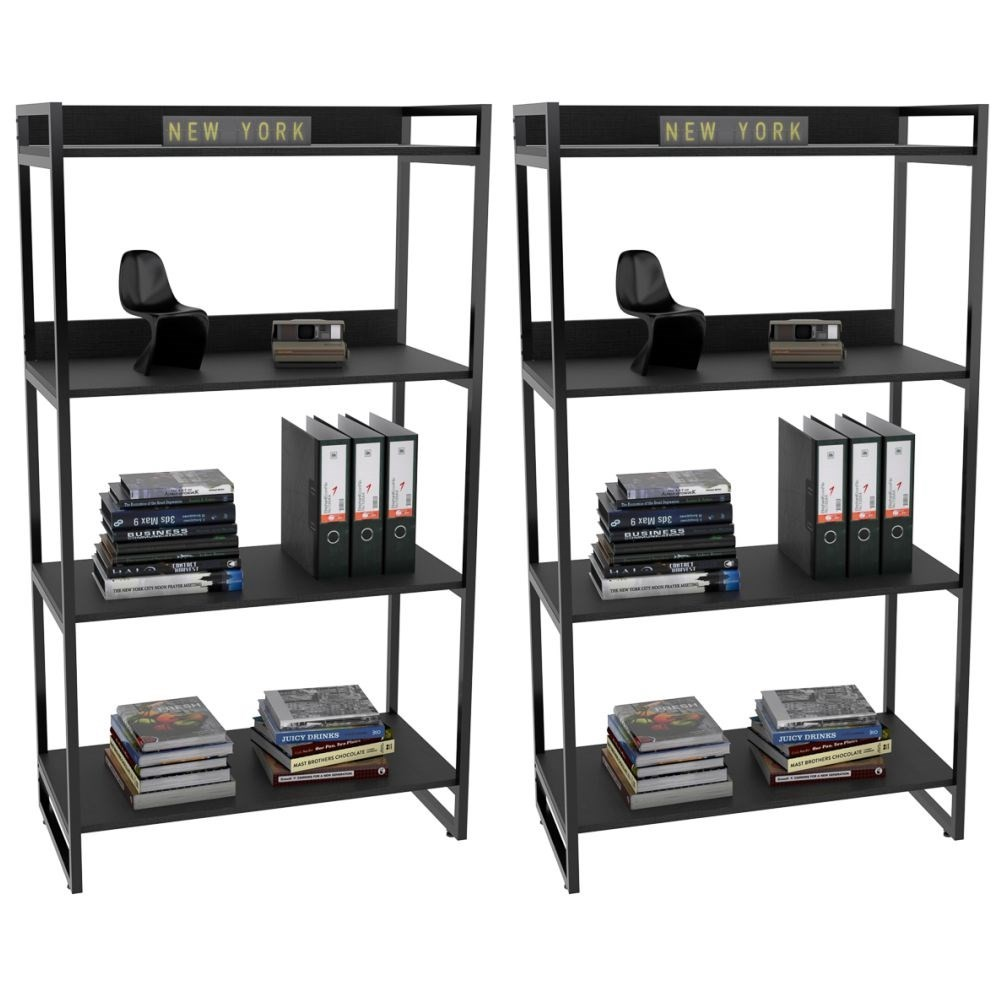 Kit 2 Estantes Livreiro Multiuso Prisma Estilo Industrial 80cm 4 Prateleiras C08 Preto Onix - Mpozenato Kit 2 Estantes Livreiro Multiuso Prisma Estilo Industrial 80cm 4 Prateleiras C08 Preto Onix - Mpozenato