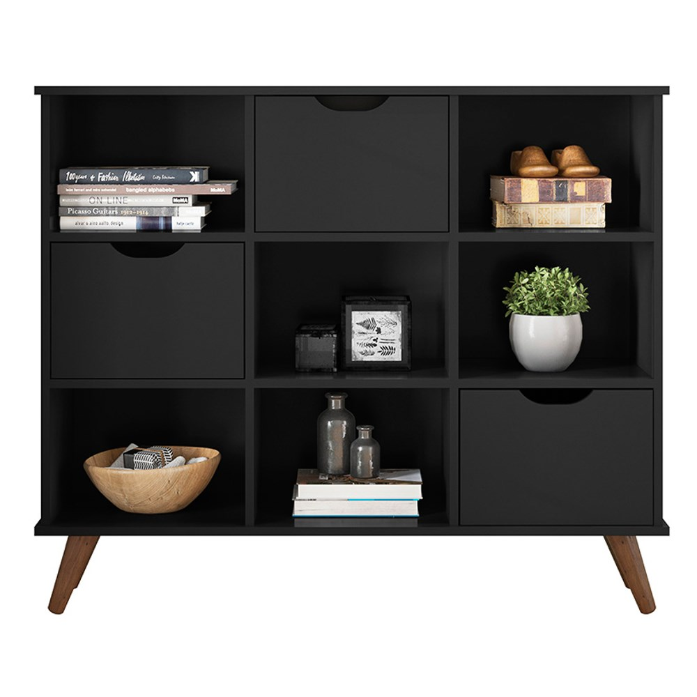 Nicho Organizador Multifuncional 6 Nichos 3 Gavetas Pés Retrô Cube Q01 Preto - Mpozenato Nicho Organizador Multifuncional 6 Nichos 3 Gavetas Pés Retrô Cube Q01 Preto - Mpozenato