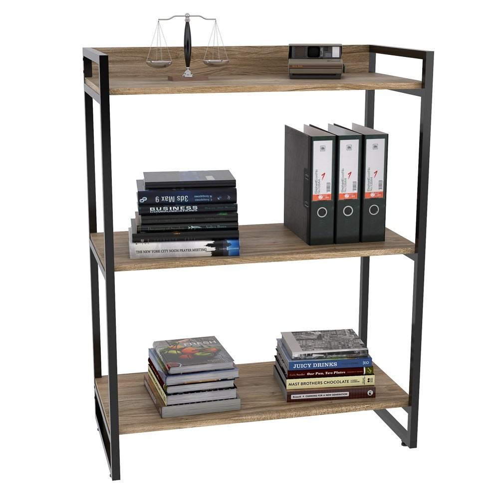 Estante Livreiro Multiuso Prisma Estilo Industrial 80cm 3 Prateleiras C08 Carvalho - Mpozenato Estante Livreiro Multiuso Prisma Estilo Industrial 80cm 3 Prateleiras C08 Carvalho - Mpozenato