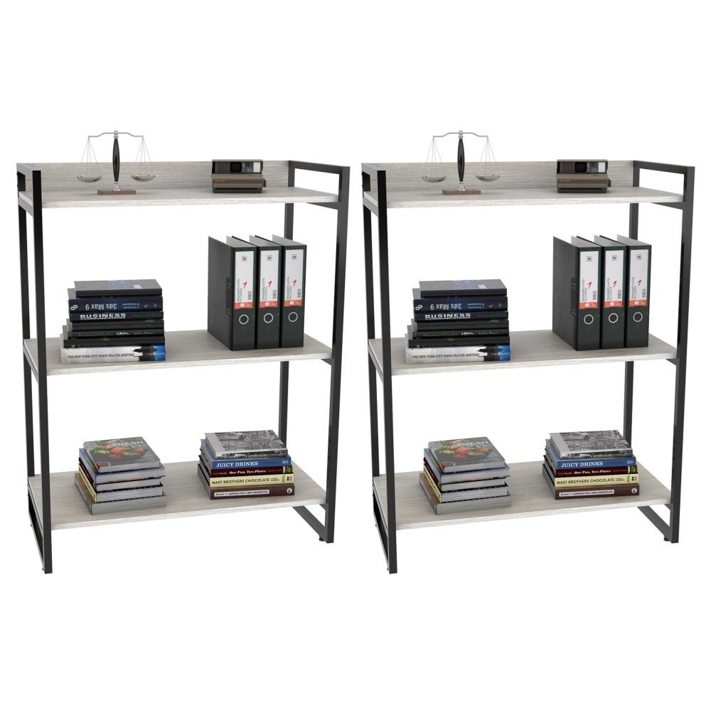 Kit 2 Estantes Livreiro Multiuso Prisma Estilo Industrial 80cm 3 Prateleiras C08 Snow - Mpozenato Kit 2 Estantes Livreiro Multiuso Prisma Estilo Industrial 80cm 3 Prateleiras C08 Snow - Mpozenato