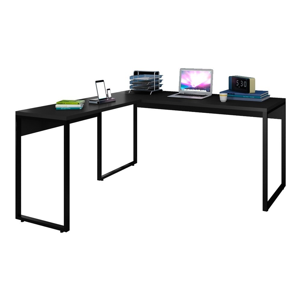 Mesa de Escritório em L 150x150 Studio Industrial M18 Preto - Mpozenato Mesa de Escritório em L 150x150 Studio Industrial M18 Preto - Mpozenato