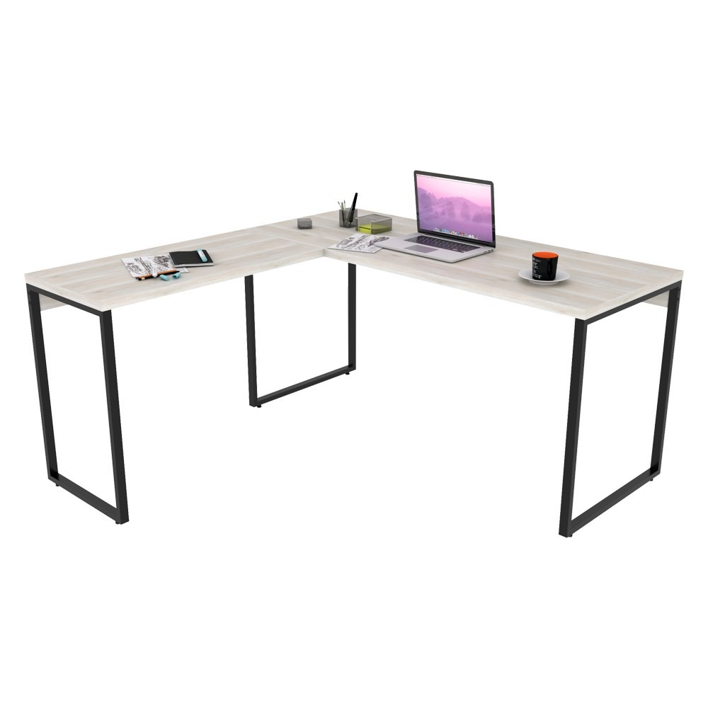 Mesa de Escritório Office em L 150x150cm Estilo Industrial Prisma C08 Snow - Mpozenato Mesa de Escritório Office em L 150x150cm Estilo Industrial Prisma C08 Snow - Mpozenato