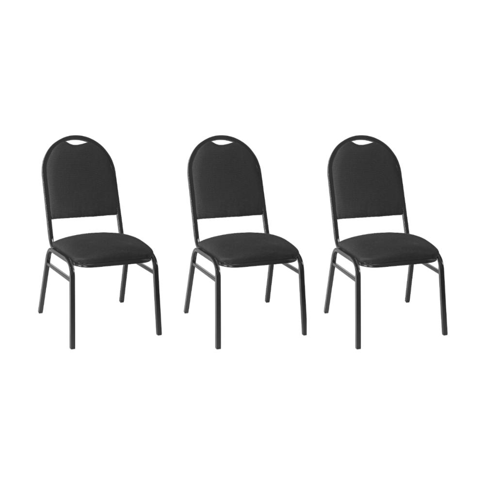 Kit com 3 Cadeiras de Auditório/Escritório Estofadas 44cm Multimóveis CR25289 Preto Kit com 3 Cadeiras de Auditório/Escritório Estofadas 44cm Multimóveis CR25289 Preto