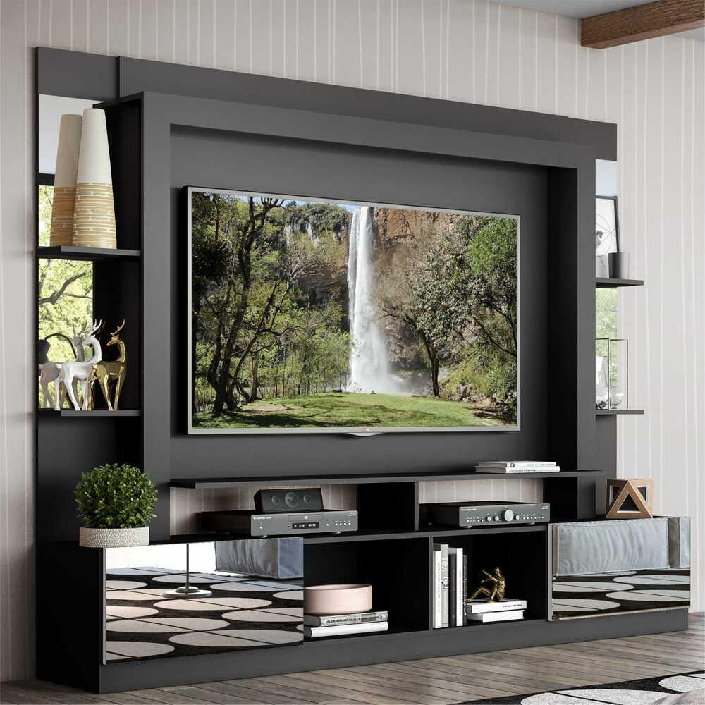 Rack Estante com Painel TV 65" e Espelho Oslo Multimóveis Preto/Branco Rack Estante com Painel TV 65" e Espelho Oslo Multimóveis Preto/Branco