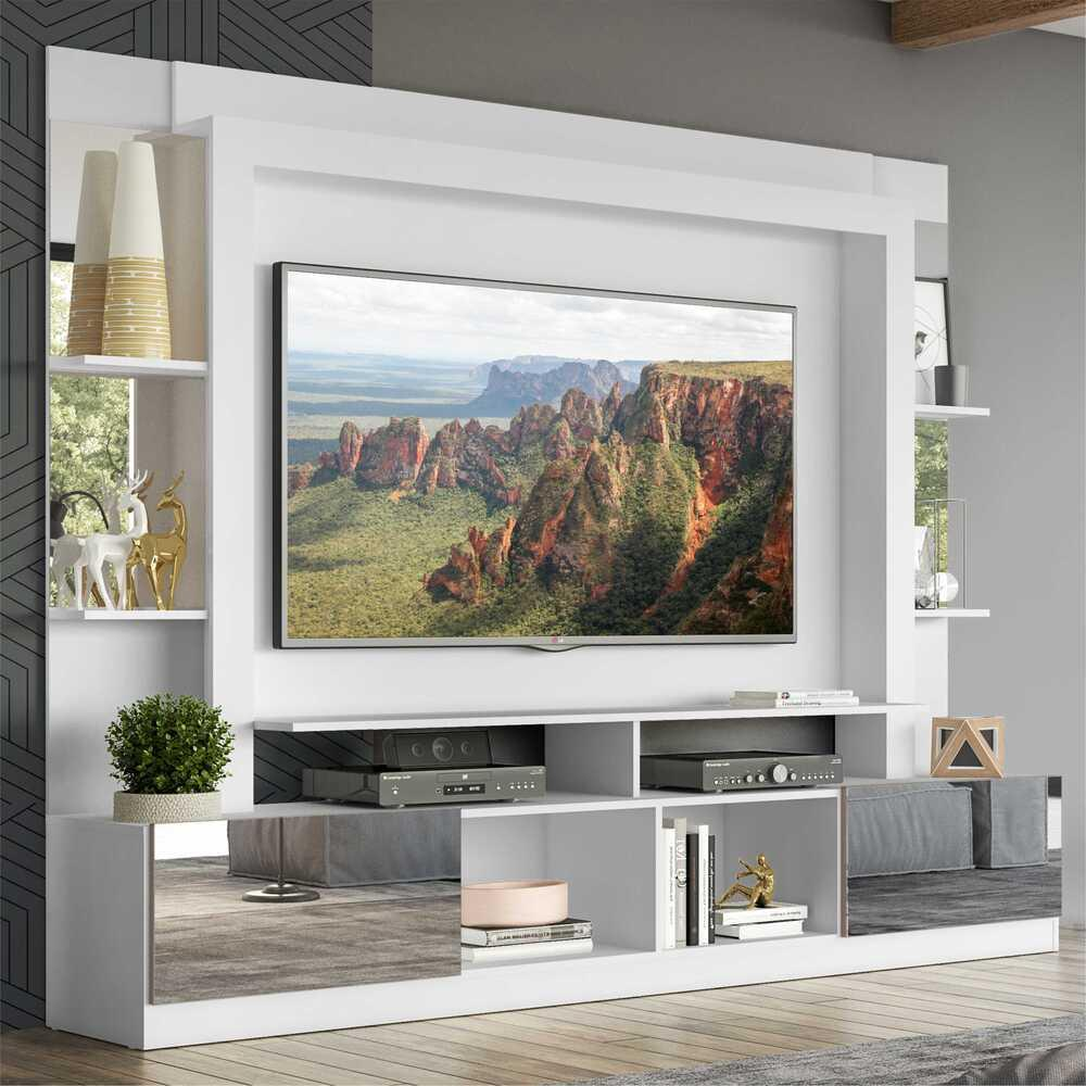Rack Estante com Painel TV 65" e Espelho Oslo Multimóveis Branco/Lacca Fumê Rack Estante com Painel TV 65" e Espelho Oslo Multimóveis Branco/Lacca Fumê