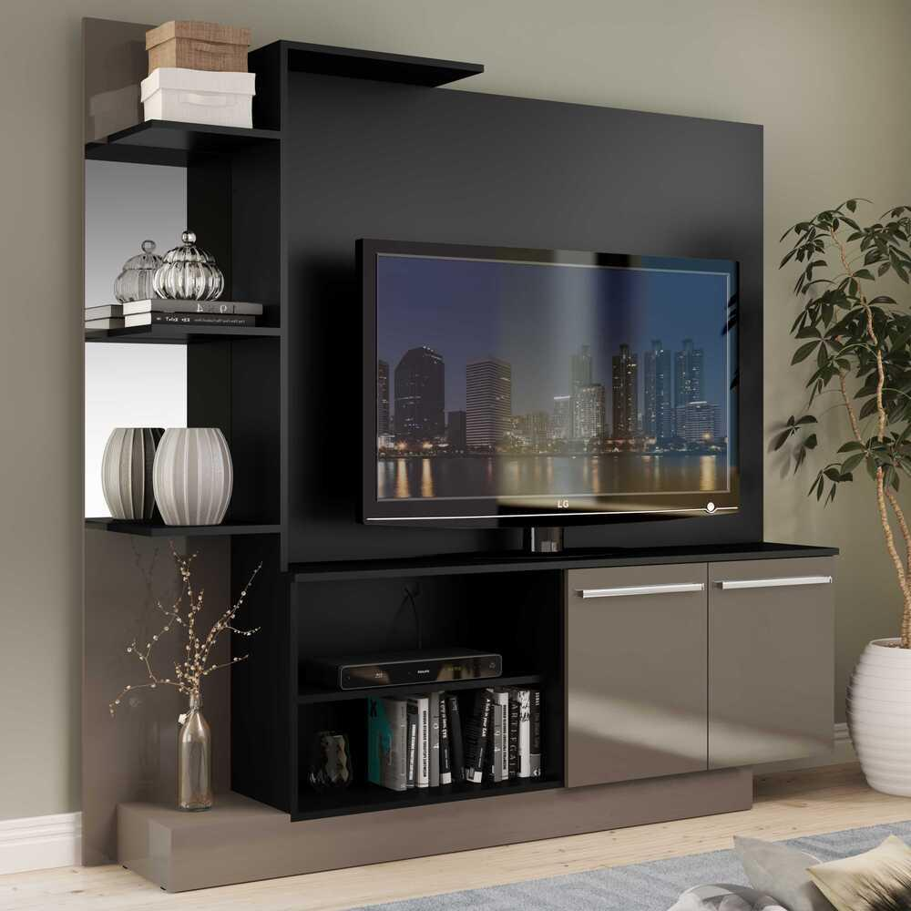 Estante com Painel TV 55" com Espelho Denver Multimóveis Preto/Lacca Fumê Estante com Painel TV 55" com Espelho Denver Multimóveis Preto/Lacca Fumê