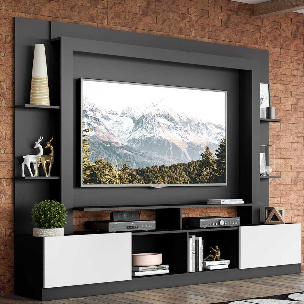 Rack Estante com Painel TV 65" e 2 portas Oslo Multimóveis Preto/Branco Rack Estante com Painel TV 65" e 2 portas Oslo Multimóveis Preto/Branco