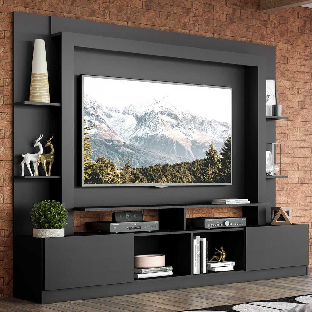 Rack Estante com Painel e Suporte TV 65" e 2 portas Oslo Multimóveis Preto Rack Estante com Painel e Suporte TV 65" e 2 portas Oslo Multimóveis Preto