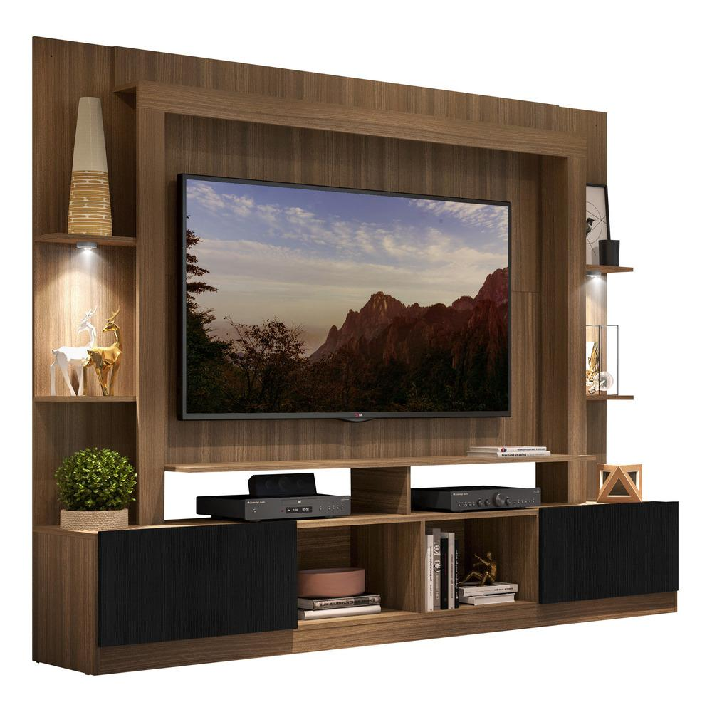 Estante com Leds para TV até 65" Multimóveis Berlim FG3392 Madeirada/Preta Estante com Leds para TV até 65" Multimóveis Berlim FG3392 Madeirada/Preta