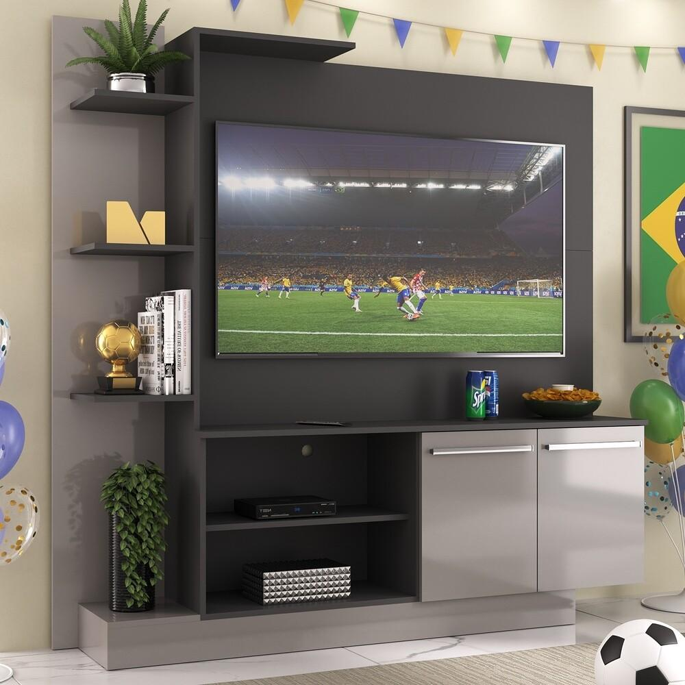 Estante com Painel TV 55" e 2 portas França Multimóveis BR2473 Preto/Lacca Fumê Estante com Painel TV 55" e 2 portas França Multimóveis BR2473 Preto/Lacca Fumê