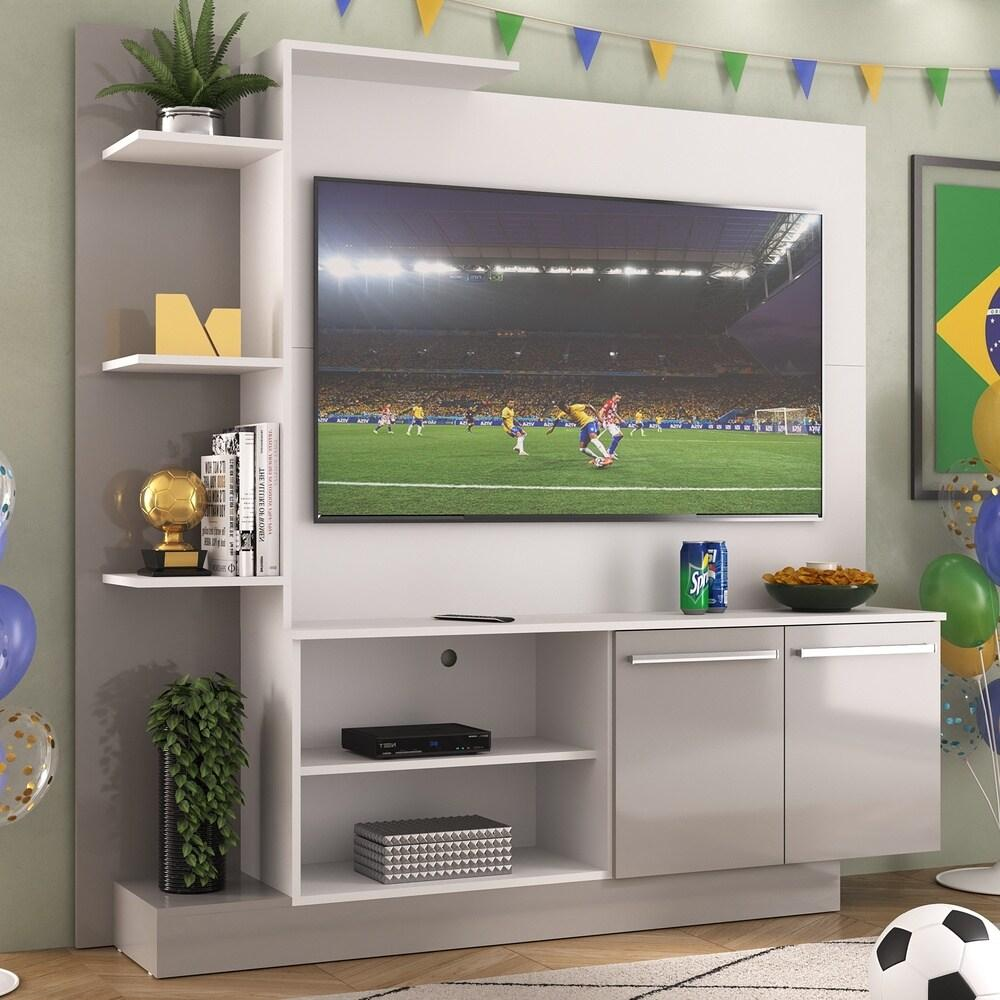 Estante com Painel TV 55" e 2 portas França Multimóveis BR2473 Branco/ Lacca Fumê Estante com Painel TV 55" e 2 portas França Multimóveis BR2473 Branco/ Lacca Fumê