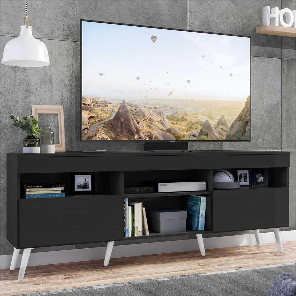 Rack TV 65" com Pés Retrô e 2 Portas Paris Multimóveis Preto/Branco Rack TV 65" com Pés Retrô e 2 Portas Paris Multimóveis Preto/Branco