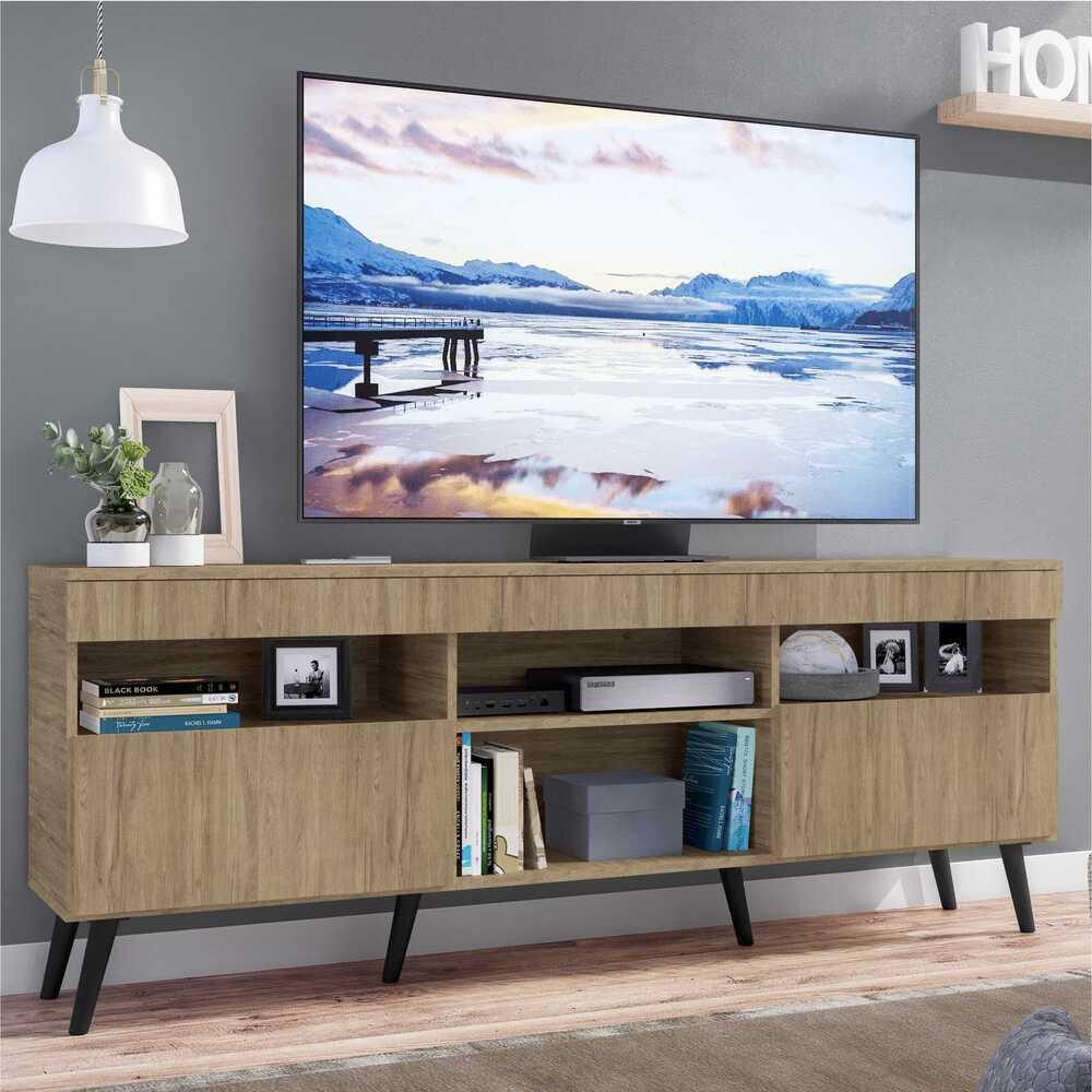 Rack TV 65" com Pés Retrô e 2 Portas Paris Multimóveis Rustic/Preto Rack TV 65" com Pés Retrô e 2 Portas Paris Multimóveis Rustic/Preto