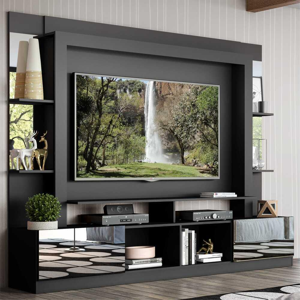 Rack Estante com Painel TV 65" e Espelho Oslo Multimóveis Preto Rack Estante com Painel TV 65" e Espelho Oslo Multimóveis Preto