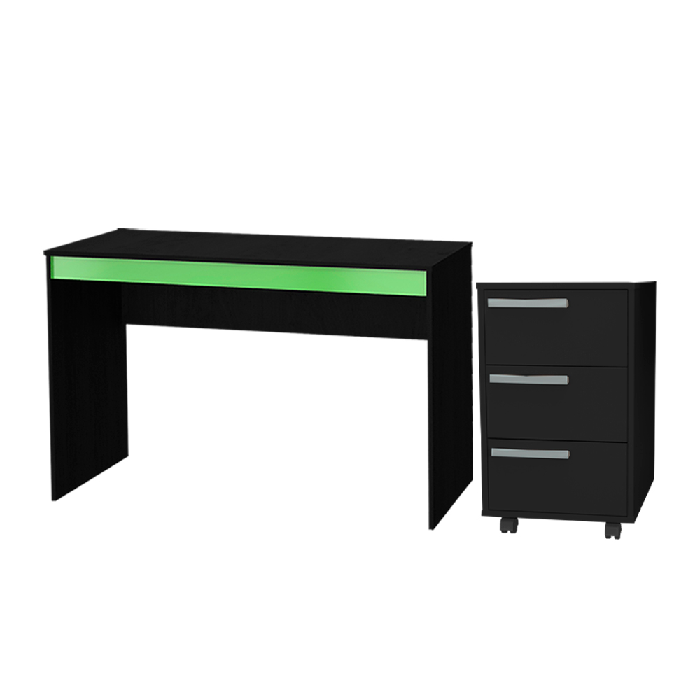Mesa e Gaveteiro 3 Gavetas Para Escritorio Gamer B29 Preto Verde NOVAM Mesa e Gaveteiro 3 Gavetas Para Escritorio Gamer B29 Preto Verde NOVAM