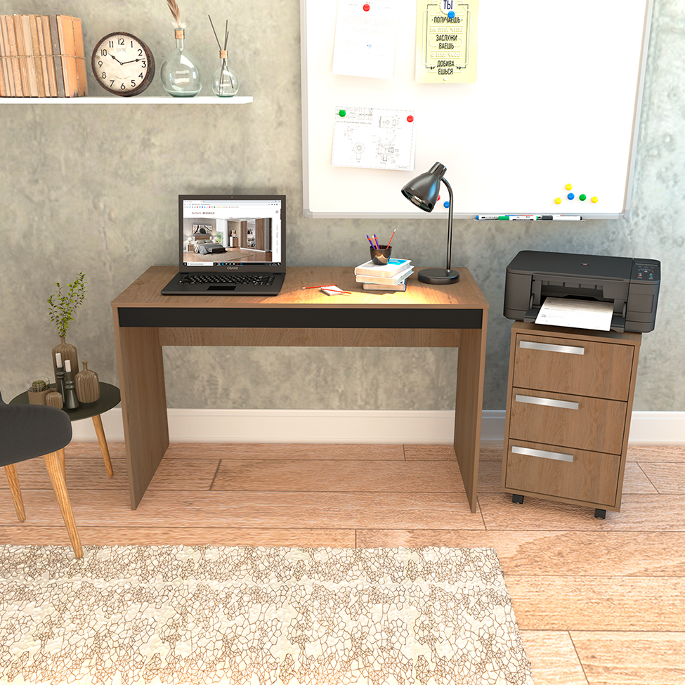 Conjunto de Mesa para Notebook Hype com Gaveteiro Cruze 3 GV Mel e Preto Conjunto de Mesa para Notebook Hype com Gaveteiro Cruze 3 GV Mel e Preto