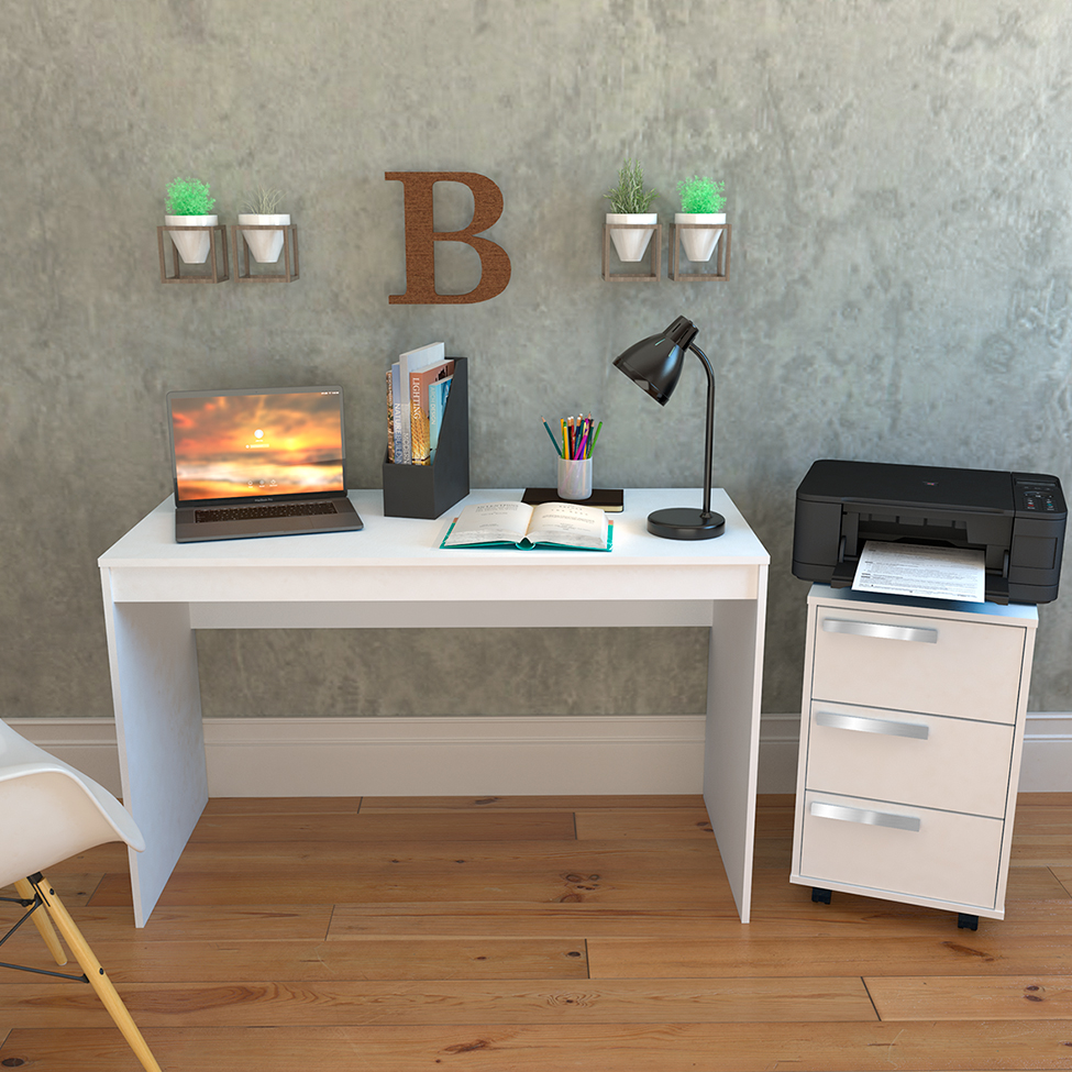 Conjunto de Mesa para Notebook Hype com Gaveteiro Cruze 3 GV Branco Conjunto de Mesa para Notebook Hype com Gaveteiro Cruze 3 GV Branco