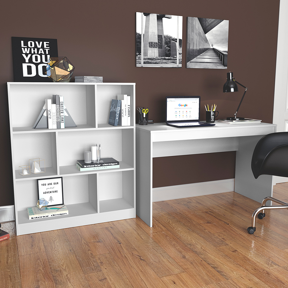 Conjunto de Mesa para Notebook Hype com Estante de Escritório Darci Branco Conjunto de Mesa para Notebook Hype com Estante de Escritório Darci Branco