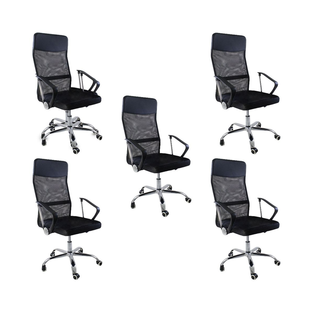Kit 5 Cadeiras de Escritorio Nagano Tela Mesh Ergonômica - Preto Kit 5 Cadeiras de Escritorio Nagano Tela Mesh Ergonômica - Preto