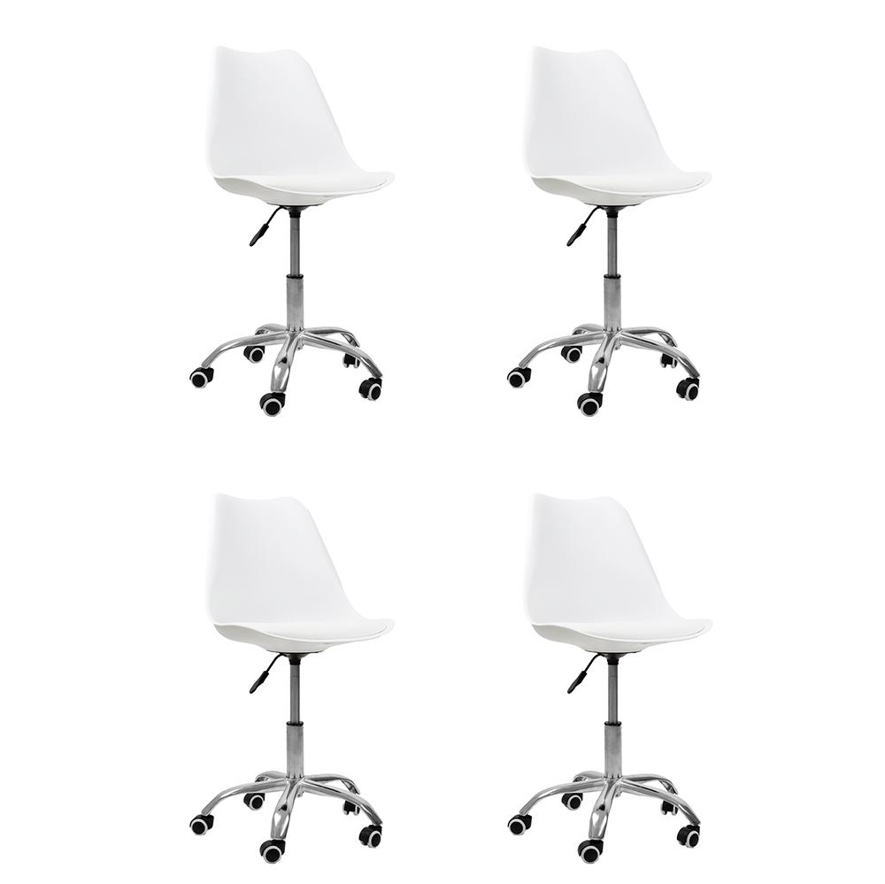 Kit 04 Cadeiras Office Base Cromada Giratória Saarinen Branco Kit 04 Cadeiras Office Base Cromada Giratória Saarinen Branco