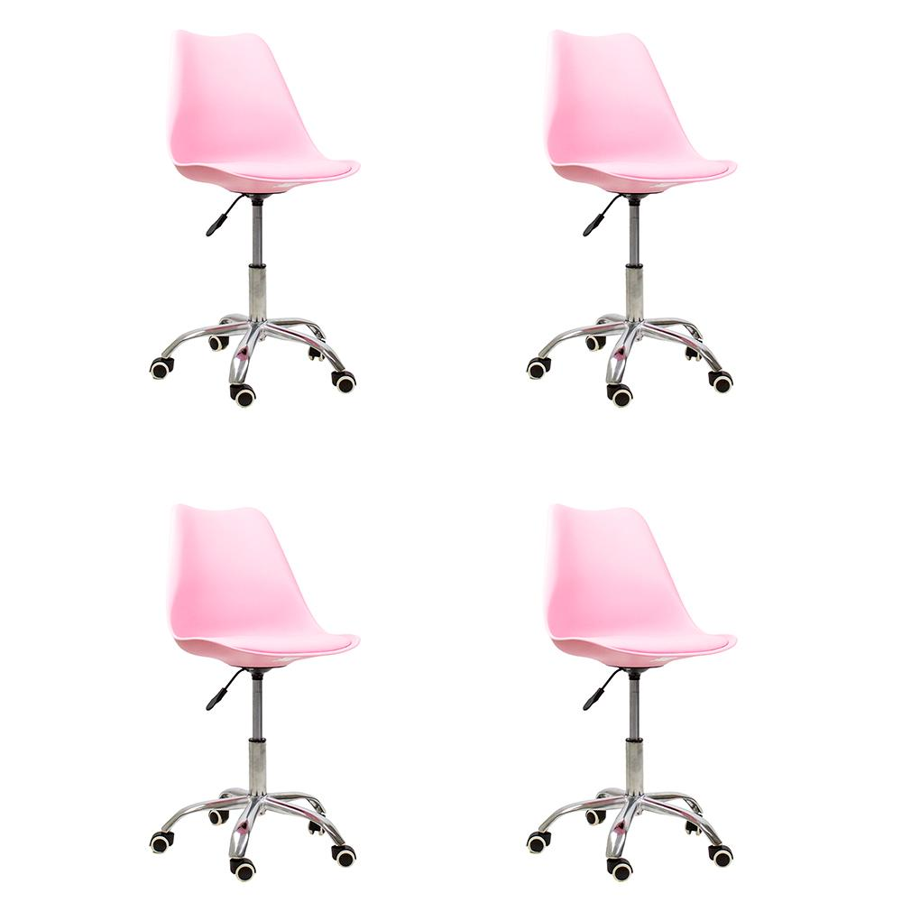 Kit 04 Cadeiras Office Base Cromada Girat¢ria Saarinen cor:rosa Kit 04 Cadeiras Office Base Cromada Girat¢ria Saarinen cor:rosa