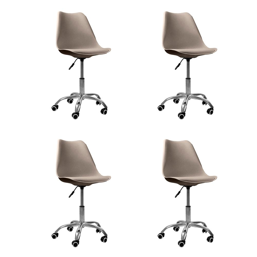 Kit 04 Cadeiras Office Base Cromada Girat¢ria Saarinen cor:bege Kit 04 Cadeiras Office Base Cromada Girat¢ria Saarinen cor:bege