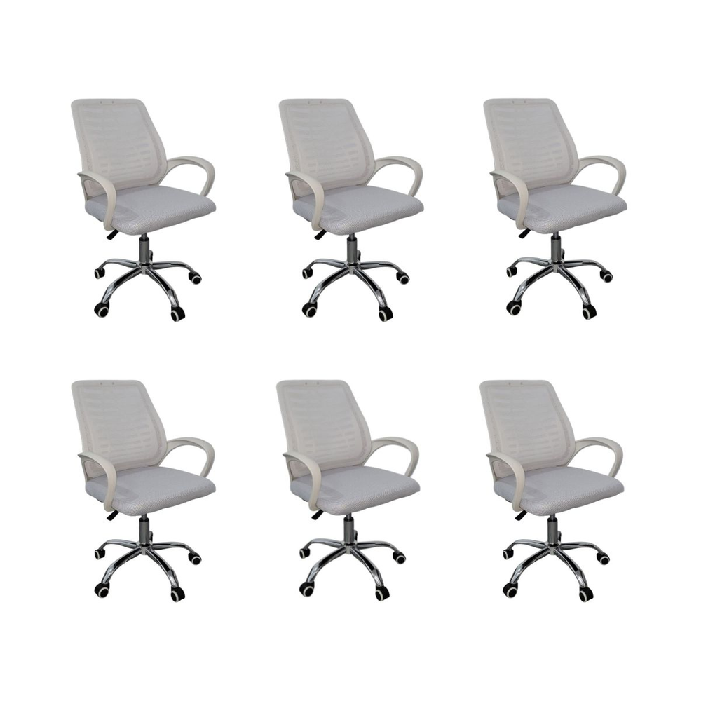 Kit 6 Cadeiras de Escritório Esteirinha Tela Mesh Branco Kit 6 Cadeiras de Escritório Esteirinha Tela Mesh Branco